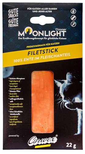 Moonlight Katzensnack Filet-Stick (22 g, Ente), getreidefrei, 100% Ente im Fleischanteil, Katzenleckerli mit hohe Akzeptanz, außergewöhnlich Soft von Moonlight-Dinner