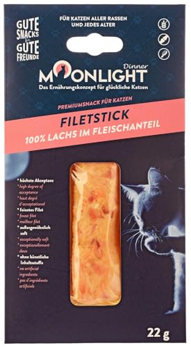 Moonlight Katzensnack Filet-Stick (22 g, Lachs), getreidefrei, 100% Lachs im Fleischanteil, Katzenleckerli mit hohe Akzeptanz, außergewöhnlich Soft von Moonlight-Dinner