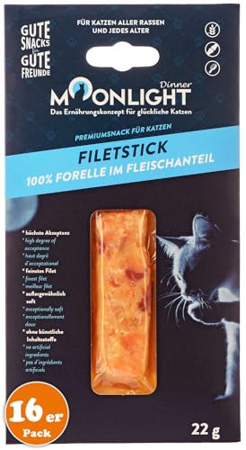 Moonlight Katzensnack Filet-Stick (16 x 22 g, Forelle), getreidefrei, 100% Forelle im Fleischanteil, Katzenleckerli mit hohe Akzeptanz, außergewöhnlich Soft von Moonlight-Dinner