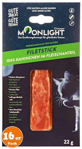 Moonlight Katzensnack Filet-Stick (16 x 22 g, Kaninchen), getreidefrei, 100% Kaninchen im Fleischanteil, Katzenleckerli mit hohe Akzeptanz, außergewöhnlich Soft von Moonlight-Dinner