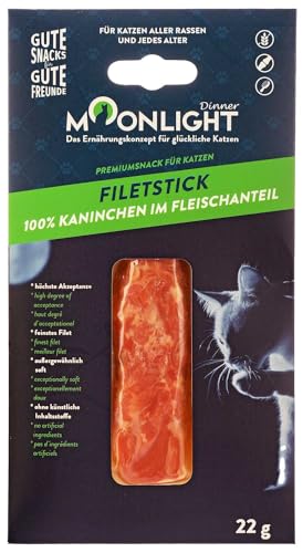 Moonlight Katzensnack Filet-Stick (22 g, Kaninchen), getreidefrei, 100% Kaninchen im Fleischanteil, Katzenleckerli mit hohe Akzeptanz, außergewöhnlich Soft von Moonlight-Dinner