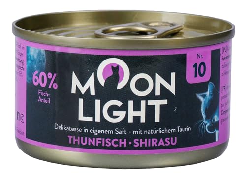 Moonlight Premium Nassfutter für Katzen, Nr.10 (24x80g Dose) - getreidefreie Rezeptur - Delikatesse im eigenen Saft - mit natürlichem Taurin, Thunfisch & Shirasu von Moonlight-Dinner