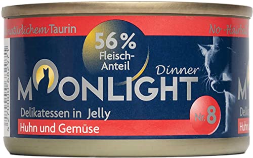 Moonlight Premium Nassfutter für Katzen, Nr.8 (80g Dose) - getreidefreie Rezeptur - Delikatesse im eigenen Saft - viel Fleischanteil, Huhn und Gemüse von Moonlight-Dinner