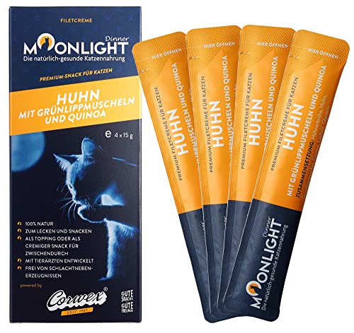 Moonlight Filetcreme mit Huhn (60g - 1er Pack), Premium Snacks für Katzen - Praktische Sticks zum aus der Hand schlecken, Katzenleckerchen (4x15g) von Moonlight-Dinner