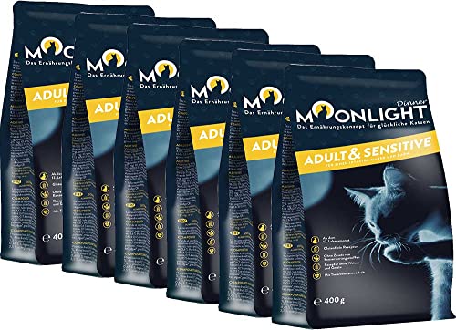 Moonlight Premium Trockenfutter für Katzen | Made in Germany | glutenfreie Rezeptur | ohne Zuckerzusätze (Adult & Sensitive 6 x 400g) von Moonlight-Dinner