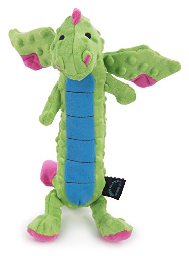 goDog Bubble Plush Skinny Dragons Quietschendes Plüsch-Hundespielzeug, Kauschutz-Technologie, Grün, Größe L von goDog