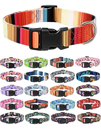 Moonpet Hundehalsband für Welpen, Größe XS, S, M, L, Unisex, niedliches Design, für Jungen und Mädchen, weich, verstellbar, Bohemia, ausgefallenes Blumenmuster, Orange gestreift, Größe XS von Moonpet