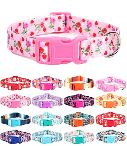 Moonpet Hundehalsband für Welpen, Größe XS, S, M, L, Unisex, niedliches Design, für Jungen und Mädchen, weich, verstellbar, Bohemia, ausgefallenes Blumenmuster, Herz-Rose, Größe L von Moonpet