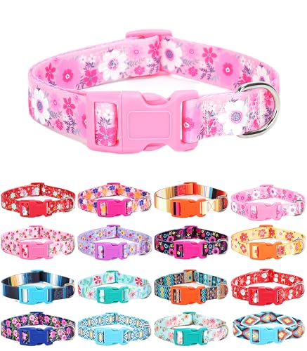 Moonpet Hundehalsband für Welpen, Größe XS, S, M, L, Unisex, niedliches Design, für Jungen und Mädchen, weich, verstellbar, Bohemia, ausgefallenes Blumenmuster, Rosa, Gänseblümchen, Größe L von Moonpet