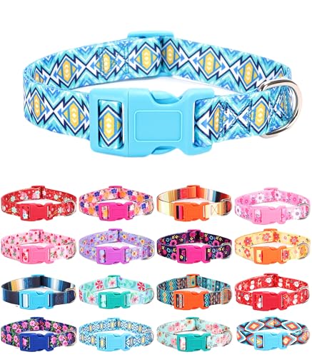 Moonpet Hundehalsband für Welpen, Größe XS, S, M, L, Unisex, niedliches Design, für Jungen und Mädchen, weich, verstellbar, Bohemia, ausgefallenes Blumenmuster, blaues Gittermuster, Größe L von Moonpet