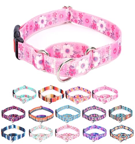 Moonpet Martingale Halsband für Hunde, verstellbar, weich, langlebig, für kleine, mittelgroße und große Jungen und männliche Hunde, kein Ziehen, rutschfeste Sicherheitsschnalle, Hundehalsband, rosa von Moonpet