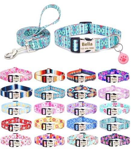 Moonpet Personalisierbares Hundehalsband mit Leine, Airtag-Halter, Etui-Set, individuelle Hundehalsbänder mit Namen, Telefonnummer für männliche, weibliche und große Hunde von Moonpet