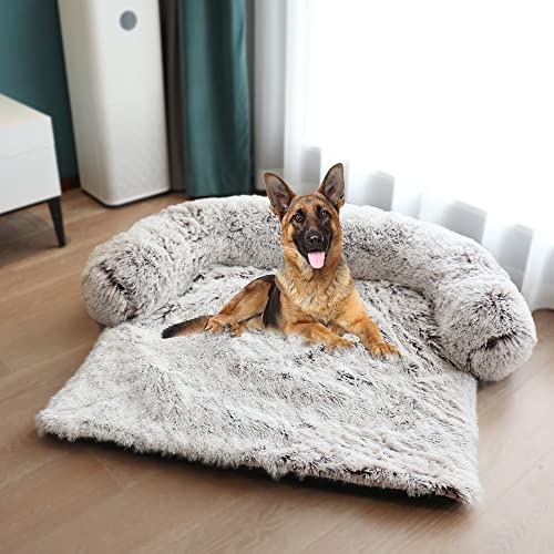 MoonxHome Plüsch-Hundebett mit Schaumstoff-Nackenpolster, Plüsch-Haustierbett für mittelgroße Hunde, Universal-Haustiermöbelschutz, Schlafsofabezug, maschinenwaschbar braun mittel von MoonxHome