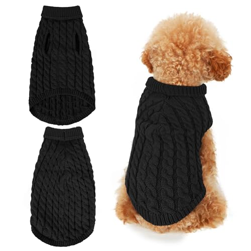 Moorle Hundepullover für Kleine Mittelgroße Hunde, Winter Warm Hundepulli, Rollkragen Strickpullover Hunde, Pullover Hundekleidung Schwarz für Kleine Hunde und Katzen Haustier Strickwolle Black von Moorle