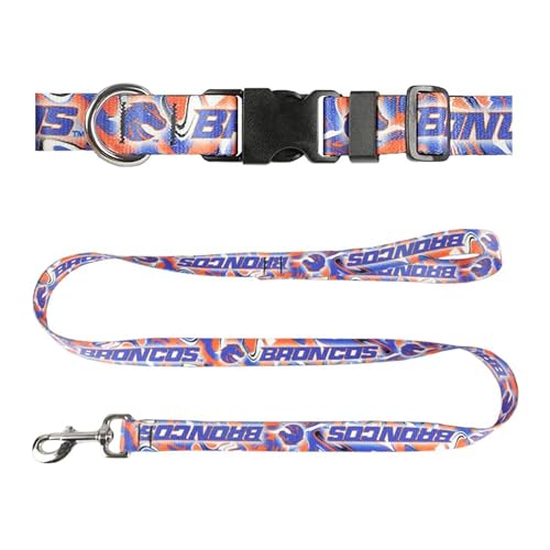 Boise State Hundehalsband & Leine, Set – Passendes Hundehalsband & 1,8 m Hundeleine, 1,9 cm breites Halsband verstellbar 11-1/2-17-1/2 Zoll, Medium, Digi Swirl Broncos von Moose Pet Wear