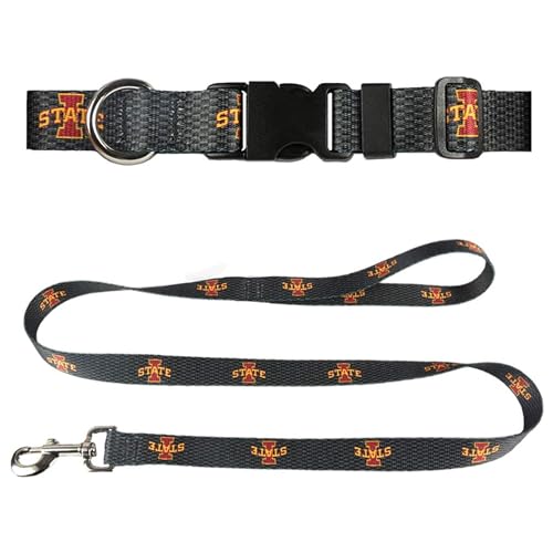 Iowa State University Hundehalsband & Leine, Set – passendes Hundehalsband & 1,8 m Hundeleine, 1,9 cm breites Halsband verstellbar 8-1/2 – 12-1/2 Zoll, klein, Kohlefaser von Moose Pet Wear