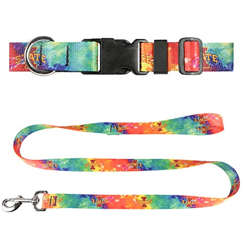 Iowa State University Hundehalsband & Leine Set – Passendes Hundehalsband & 1,8 m Hundeleine, 1,9 cm breites Halsband verstellbar 29,8 cm – 43,8 cm, Größe M, Batikfärbung von Moose Pet Wear