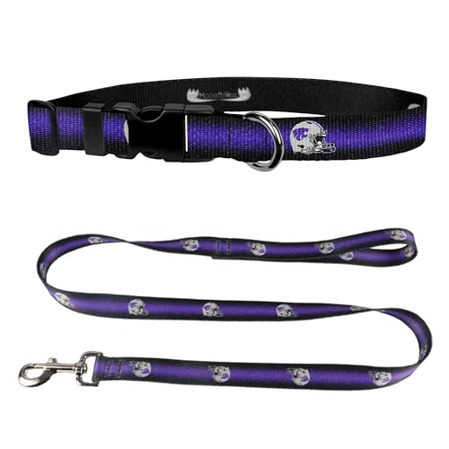 Kansas State University Hundehalsband & Leine Set – Passendes Hundehalsband & 183 cm Hundeleine, 1,9 cm breites Halsband verstellbar 8-1/2 – 12-1/2 Zoll, klein, schwarz & lila von Moose Pet Wear