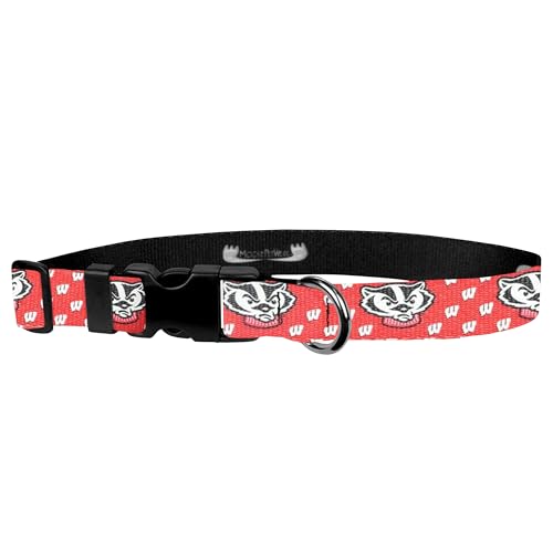 Moose Pet Wear University of Wisconsin Hundehalsband, verstellbar, 1" Adjustable Deluxe Collar - Medium, rot von Moose Pet Wear