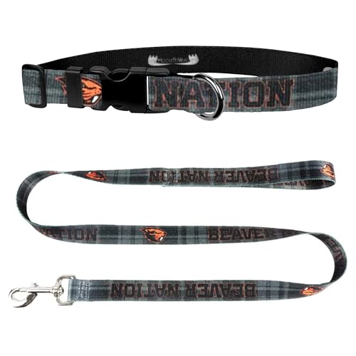 Oregon State University Hundehalsband & Leine Set – Passendes Hundehalsband & 183 cm Hundeleine, Made in USA – 1,9 cm breites Halsband verstellbar 11-1/2-17-1/2 Zoll, Medium, Biber National Plaid von Moose Pet Wear