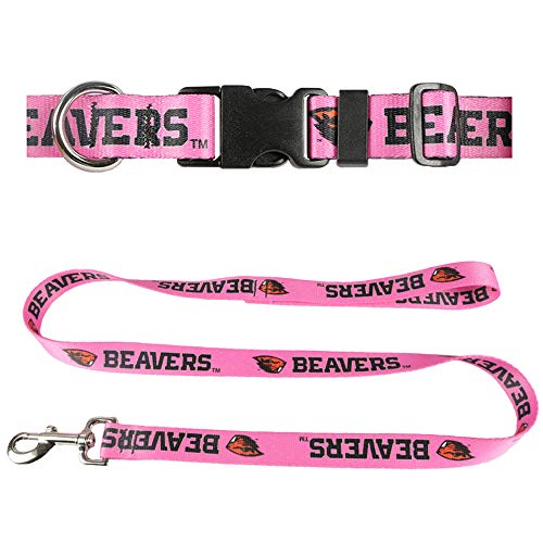 Oregon State University Hundehalsband & Leine Set – Passendes Hundehalsband & 183 cm Hundeleine, Made in USA – 1,9 cm breites Halsband verstellbar 11-1/2-17-1/2 Zoll, Medium, Biber auf Pink von Moose Pet Wear