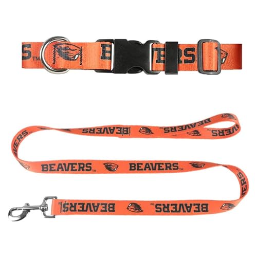 Oregon State University Hundehalsband & Leine Set – Passendes Hundehalsband & 183 cm Hundeleine, Made in USA – 1,9 cm breites Halsband verstellbar 11-1/2-17-1/2 Zoll, Medium, Orange Beaver von Moose Pet Wear