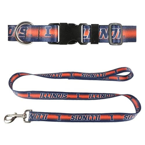 University of Illinois Hundehalsband & Leine, Set – passendes Hundehalsband & 183 cm Hundeleine, 1,9 cm breites Halsband verstellbar 21,5 cm – 31,5 cm, klein, blau & orange von Moose Pet Wear