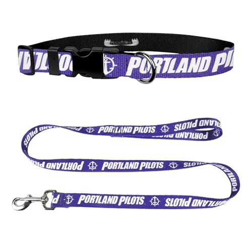 University of Portland Hundehalsband & Leine, Set – passendes Hundehalsband & 1,8 m Hundeleine, 1,9 cm breites Halsband, verstellbar 29,8 cm – 43,8 cm, Größe M, Piloten auf lila von Moose Pet Wear