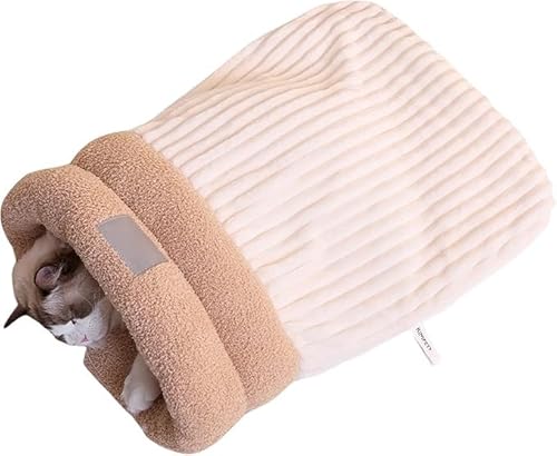 Katzenschlafsack aus Weichem Plüsch, Cat Sleeping Bag, Halbgeschlossenes Katzen Schlafsack, Selbstwärmendes Katzenbett Für Den Winter, Warmes Katzenbett Für Den Winter Gemütliches Katzenbett Höhle(Whi von Moosejia