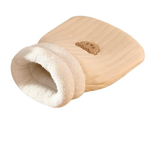 Moosejia Katzenschlafsack, Katzenschlafsack Weich Kuscheliges Warm katzenbett, für den Winter, warm, Schlafkissen, Flauschiges Katzenbettfür Katzen und Welpen(Beige,Large) von Moosejia