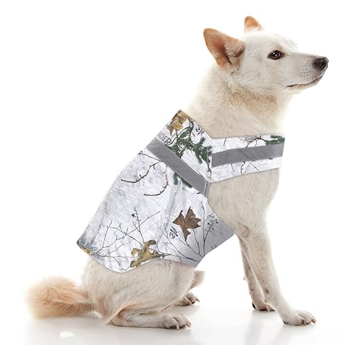 Mooselander Reflektierende Hunde-Sicherheitsweste mit Realtree-Drucken, hohe Sichtbarkeit und Komfort, einfaches An- und Ausziehen, strapazierfähiges Gewebe (Xtra Bright Snow Mini, groß) von Mooselander