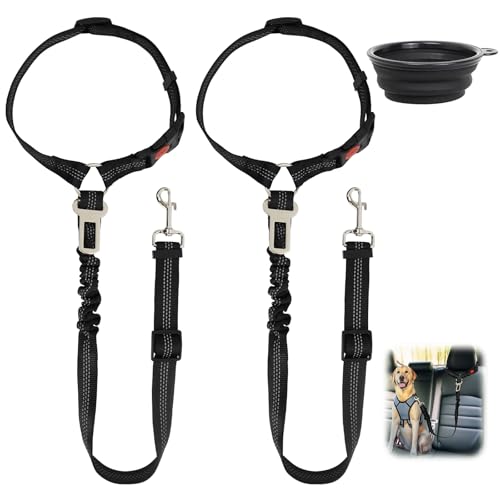 2 Pack Hundesicherheitsgurte für Haustiere, mit Einstellbarer Sicherheit elastische Leine Geschirr für Autos UK Starke Leinen Geschirr für Hunde und Haustiere (schwarz) von Mooshy