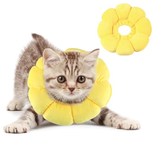 Halskrause Katze, Weich Halskrausen für Katzen, Einstellbarer Katzenkragen, Sonnenblume Katzen Halskrause für Nach Operationen, für Kleine Hunde und Katzen von Moosono