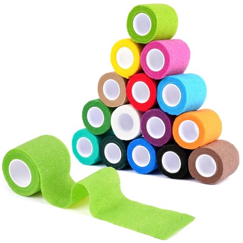 Moosono 12 Rollen Selbstklebender Verband, 5cm*4.5m Selbsthaftende Bandage für Erste Hilfe, Elastische Fixierbinde Cohesive Haftbandage für Handgelenk, Knöchel, Füße, Sportler, Hund/Katze, Vet Wrap von Moosono