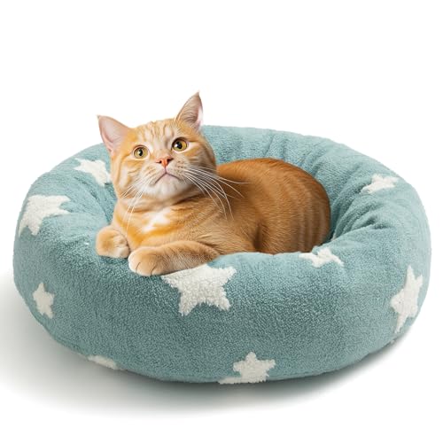 Mora Pets Donut-Katzenbett für Indoor-Katzen, rund, beruhigendes Hundebett für kleine Hunde, niedlicher Stern, flauschiges Welpen-Kätzchenbett mit abnehmbarem, waschbarem Bezug, ausgefallener Kreis, von Mora Pets