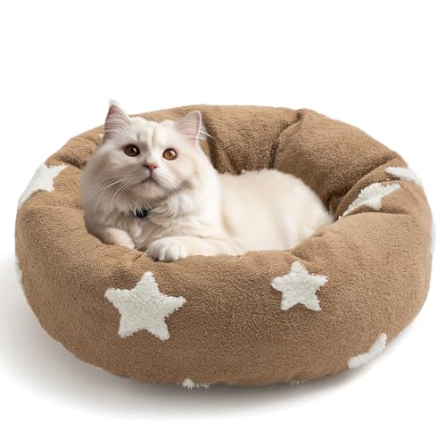 Mora Pets Katzenbetten für Indoor-Katzen, rundes Katzenbett, Donut, kleines Hundebett, 50,8 cm, Braun von Mora Pets