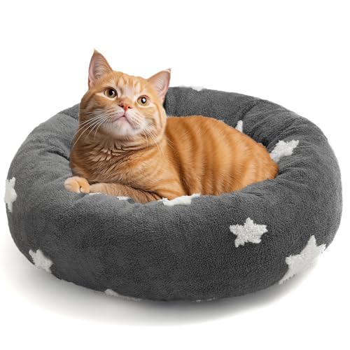 Mora Pets Katzenbetten für Indoor-Katzen, rundes Katzenbett, Donut, kleines Hundebett, 50,8 cm, Grau von Mora Pets