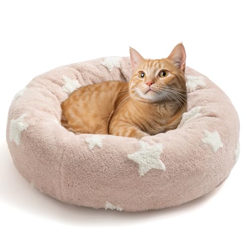 Mora Pets Donut-Katzenbett für Indoor-Katzen, rund, beruhigendes Hundebett für kleine Hunde, niedlicher Stern, flauschiges Welpen-Kätzchenbett mit abnehmbarem, waschbarem Bezug, ausgefallener Kreis, von Mora Pets