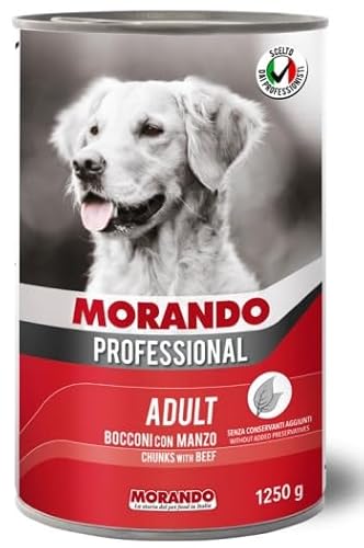 Morando Professional Adult Chunks Nassfutter für Hunde (100% Made in Italy, Hauptzutat: Rindfleisch, Hundefutter nass, hochwertiger Hundesnack, Portionsgröße: 1,25 kg) von Morando