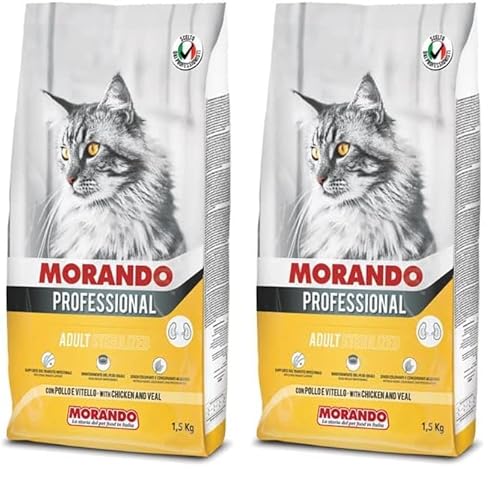 Morando Professional Pellets Trockenfutter für Katzen (STERILIZED, 100% Made in Italy, Hauptzutat: Huhn und Kalbfleisch, Katzentrockenfutter, Katzenleckerlies, Portionsgröße: 1,5 kg) (Packung mit 2) von Morando