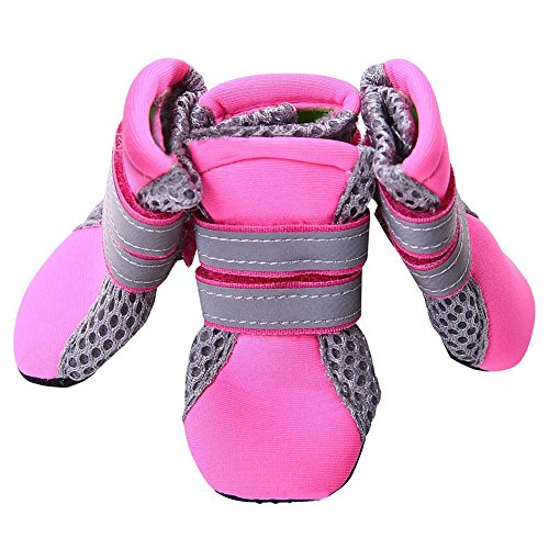 MoreChioce Hundeschuhe Pfotenschutz Atmungsaktiv Reflektierend Haustier Schuhe,Rosa,L von MoreChioce