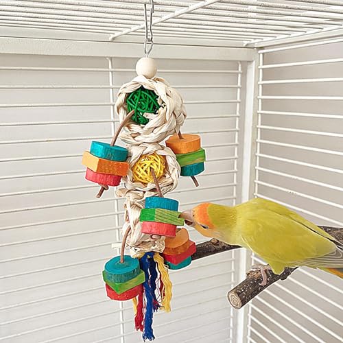 26 cm Kleines Papageienspielzeug,Vogelspielzeug Für Papageien | Buntes Kakadu-Kauspielzeug Aus Naturholz - Multifunktionales Dekoratives Hängendes Conure-Zubehör Für Sittiche, Sardellen, Rennmäuse von Moreeulsi