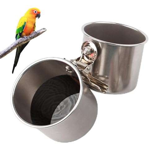 Moreeulsi Doppelbecher für Papageien, Edelstahl-Futter-/Wassernäpfe mit Clip, doppelseitiger Becher für Käfig, Stallbecher, Wassernapf, Clip-On-Doppelbecher für Lovebird, Nymphensittiche von Moreeulsi