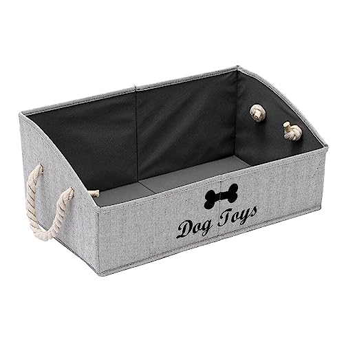 MOREZI Aufbewahrungsbox für Haustierspielzeug aus Segeltuch,Faltbare Aufbewahrungsbox für Hundespielzeug,zum Organisieren von Spielzeug für Haustiere,Zubehör und Zubehör usw-Hund-Streifengraue von Morezi