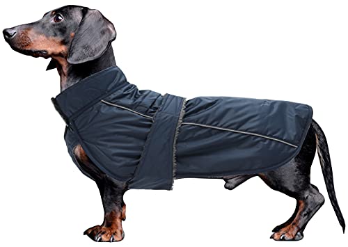 MOREZI Dachshund Regenmantel, wasserdichte Außenschicht, Fleecefutter, reflektierende Besätze, Verstellbarer Gürtel - geeignet für kleine und mittelgroße Hunde-Navy blau-S von Morezi