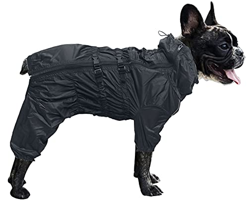 MOREZI Hunderegenmantel, hoher Kragen wasserdicht, Regenmantel-Set mit Reflexstreifen und Reißverschlüssen, für alle Hundetypen geeignet-Schwarz-XXL von Morezi