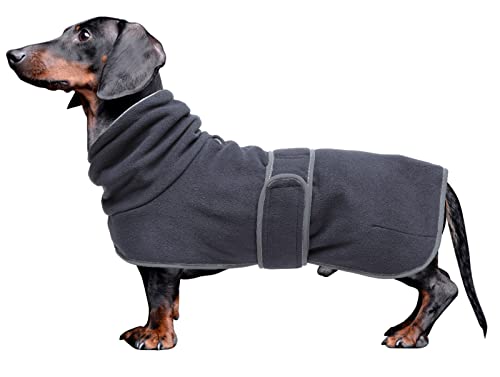 MOREZI Winterhundejacke mit wattiertem Flusenfutter, verstellbarem Klettknopf und hochklappbarem Stehkragen. Sehr gut geeignet für Dackel und kleine und mittelgroße Jagdhunde-Dunkelgrau-XL von Morezi