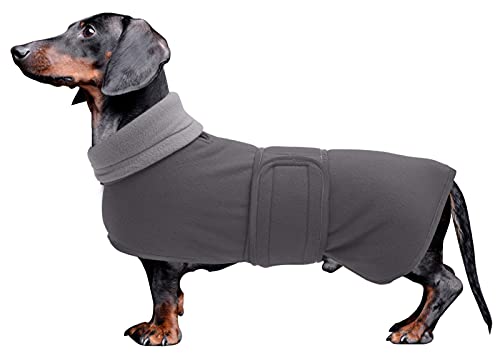 MOREZI Winterhundejacke mit wattiertem Flusenfutter, verstellbarem Klettknopf und hochklappbarem Stehkragen. Sehr gut geeignet für Dackel und kleine und mittelgroße Jagdhunde-Grau-S von Morezi