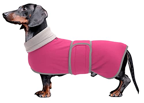 MOREZI Winterhundejacke mit wattiertem Flusenfutter, verstellbarem Klettknopf und hochklappbarem Stehkragen. Sehr gut geeignet für Dackel und kleine und mittelgroße Jagdhunde-Pink-L von Morezi