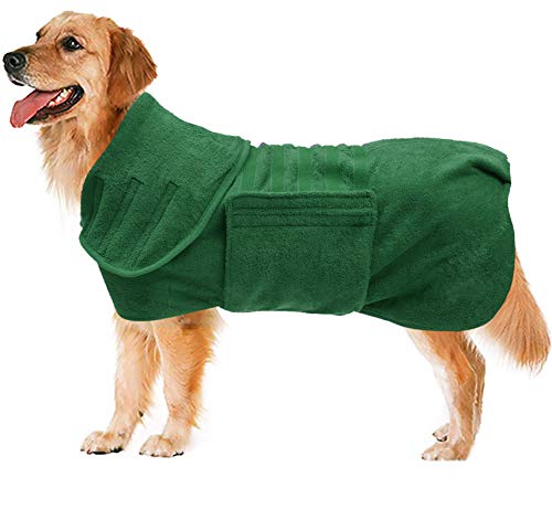Morezi Hundebademantel-Jackenweste,schnelltrocknendes Baumwoll-Stretchhandtuch,geeignet für Haustiere nach dem Baden und Spazierengehen-Grün-M von Morezi